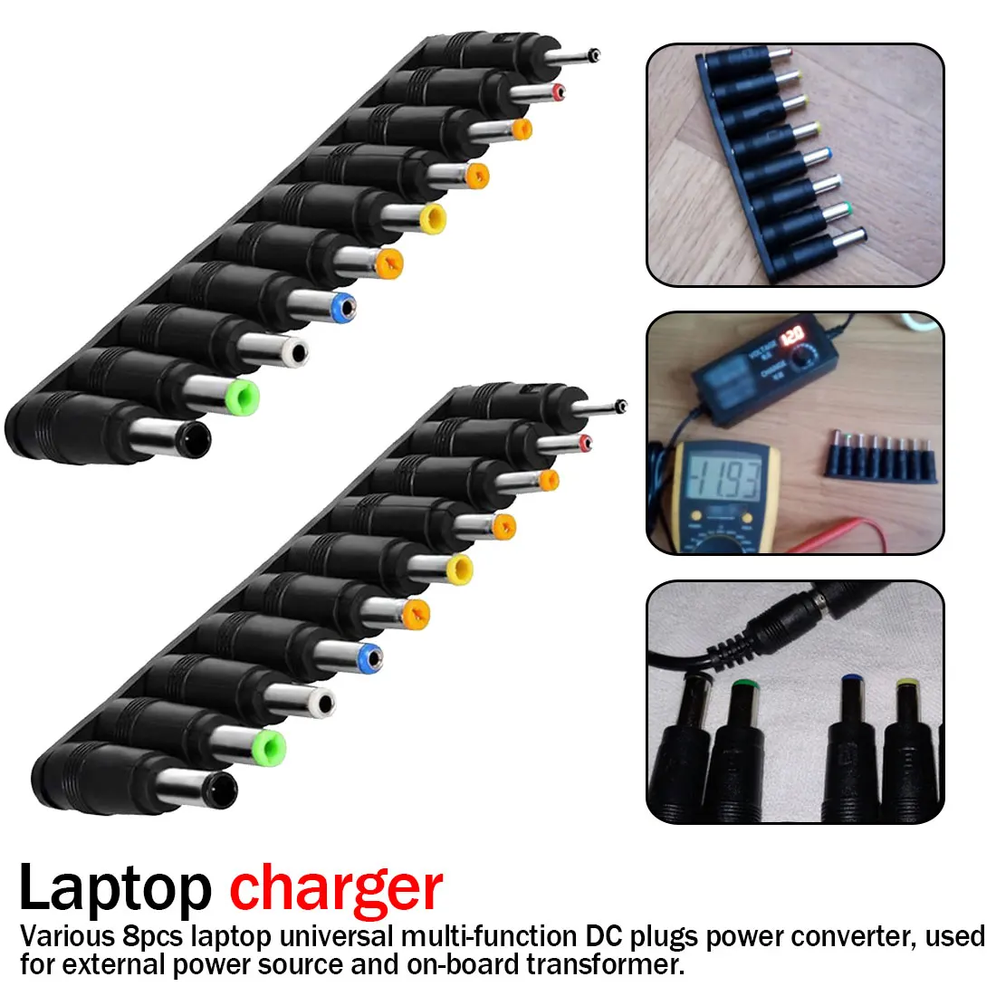

Universal Laptop DC Power Supply Adapter Connector Plug AC DC Jack Charger Connectors Laptop Power Adapter Conversion plug 8pcs