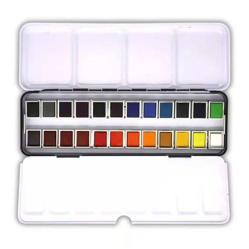 24COLOR SeamiArt, 12/24 цветов, Одноцветный набор красок, портативная жестяная коробка, водный цвет, пигмент для рисования, водная цветная бумага, товары для рукоделия - Цвет: 24COLOR
