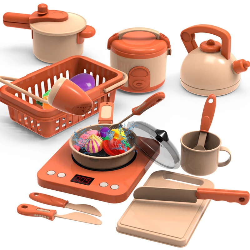 Utensilios de cocina de simulación para niños, olla cacerola de cocina, juego de simulación, juego de cocina de juguete para niñas, comida para muñecas