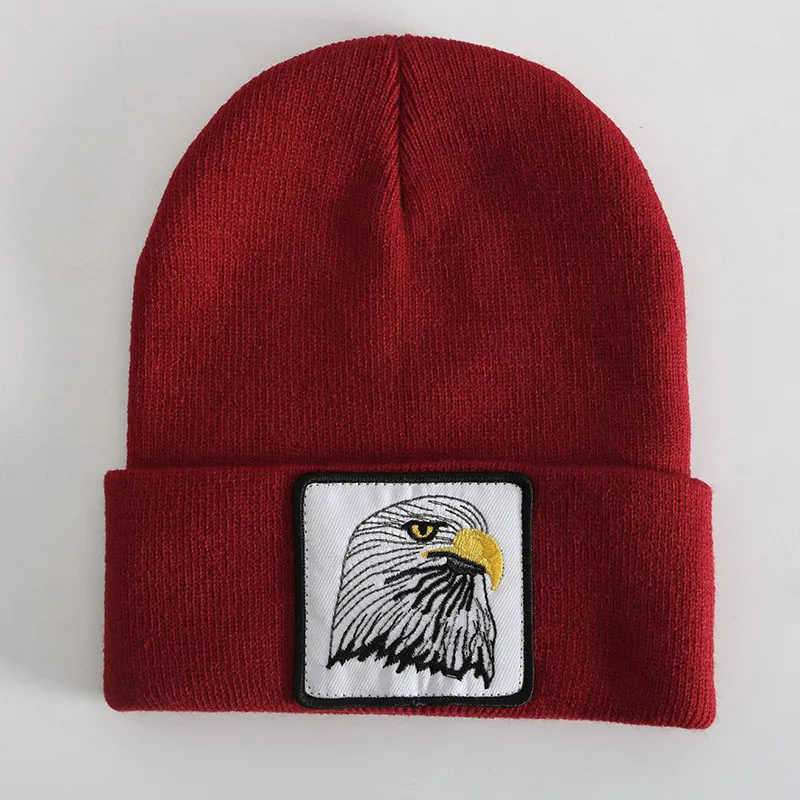 

Embroidery Animal Beanie Unisex Cap Women Men Elastic Knit Thick Hat Winter Warm Crochet Skullies Gorra Hip hop Outdoor Cap