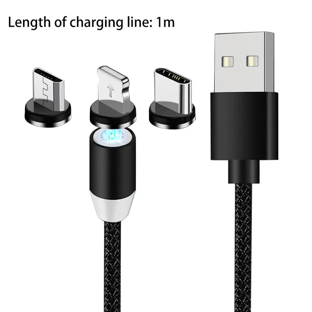 

360 Degree Magnetic Charging Cable for Android/ Apple/ Magnetic Circular Aluminum Alloy, TPE, Copper Core, LED Light