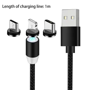 

360 Degree Magnetic Charging Cable for Android/ Apple/ Magnetic Circular Aluminum Alloy, TPE, Copper Core, LED Light