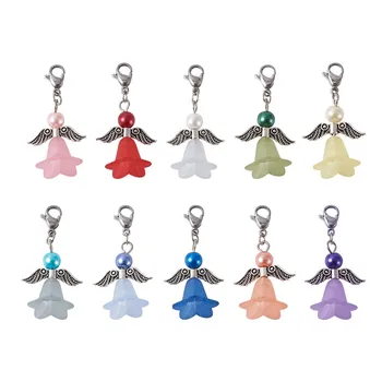

40pcs/box Angel Pendants Alloy Wing Beads Glass Beads Stainless Steel Lobster Claw Clasps for Jewelry Making KeyChain