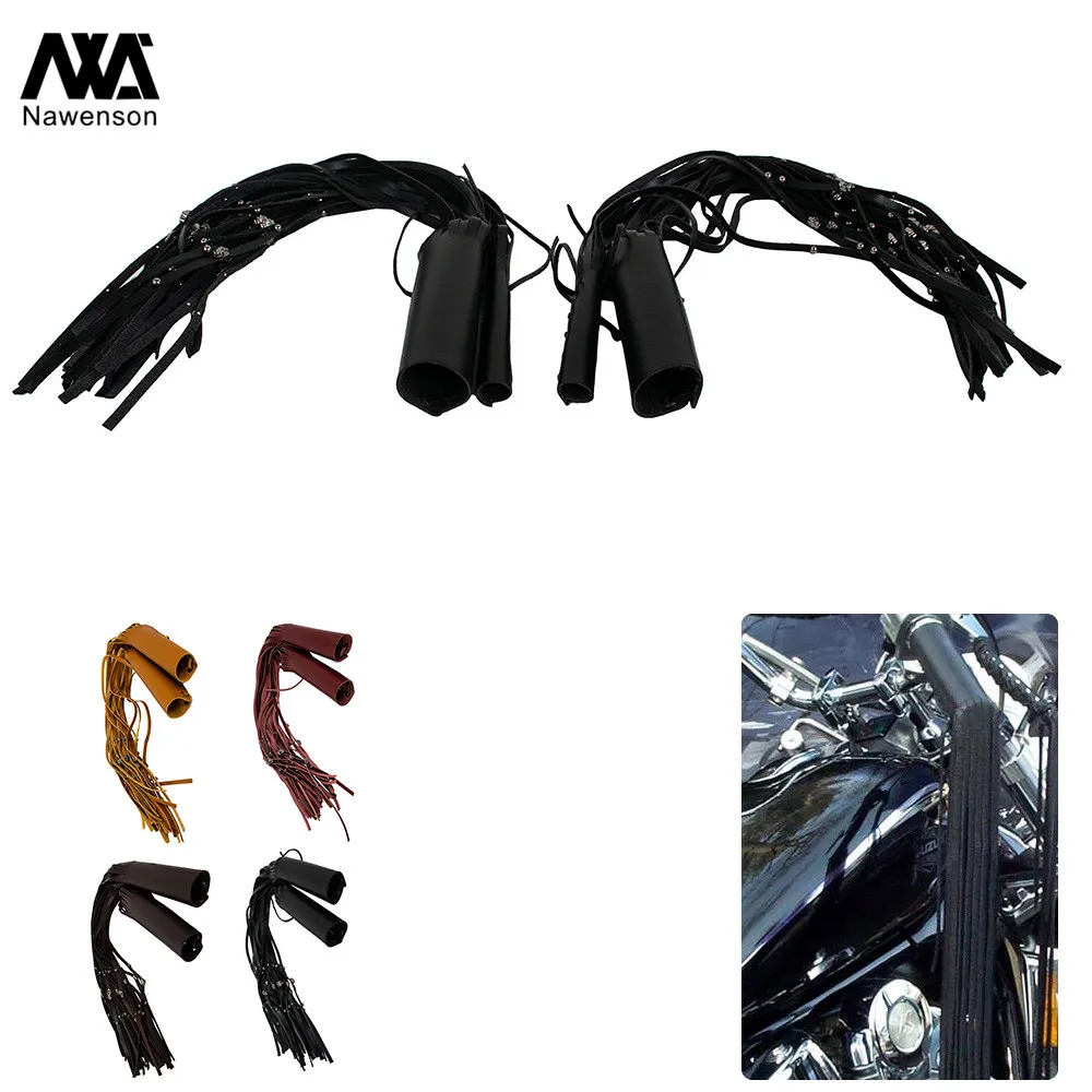 

PU Leather Hand Grip Covers Fringed Motorcycle Lever Protector Kit for 7/8" 1" Handlebar Chopper Bobber Harley Custom Bikes