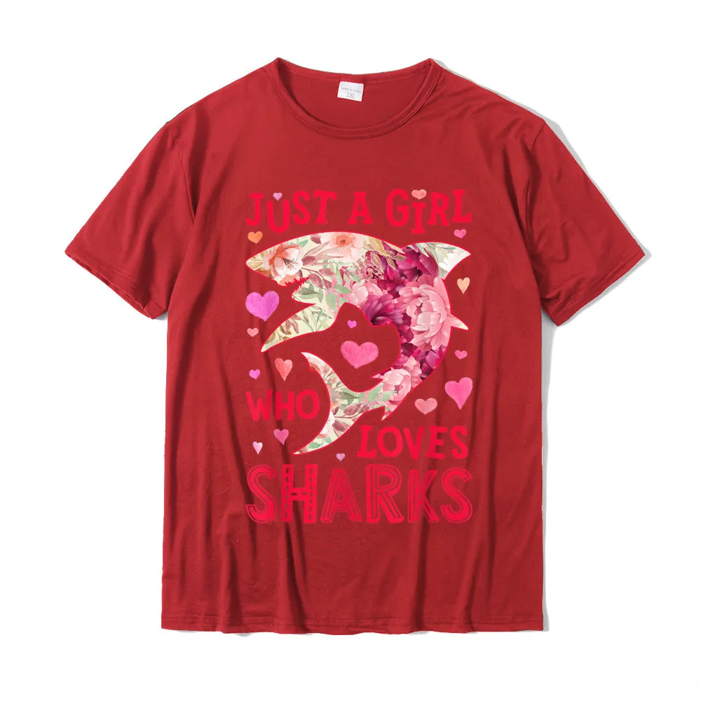 Design Tshirts Short Sleeve Printed On Sale Man April FOOL DAY Tops Shirts Printed Tees Crewneck 100% Cotton Free Shipping Just A Girl Who Loves Sharks Flower Floral Gifts Shark Lover T-Shirt__17706 red