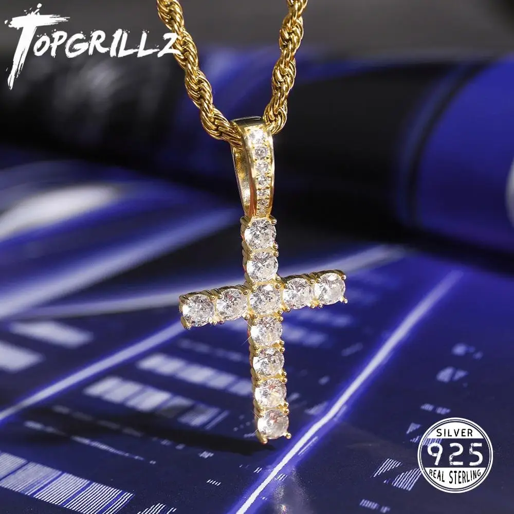 TOPGRILLZ Men Women AAA Zircon Micro Cross Pendant Necklace