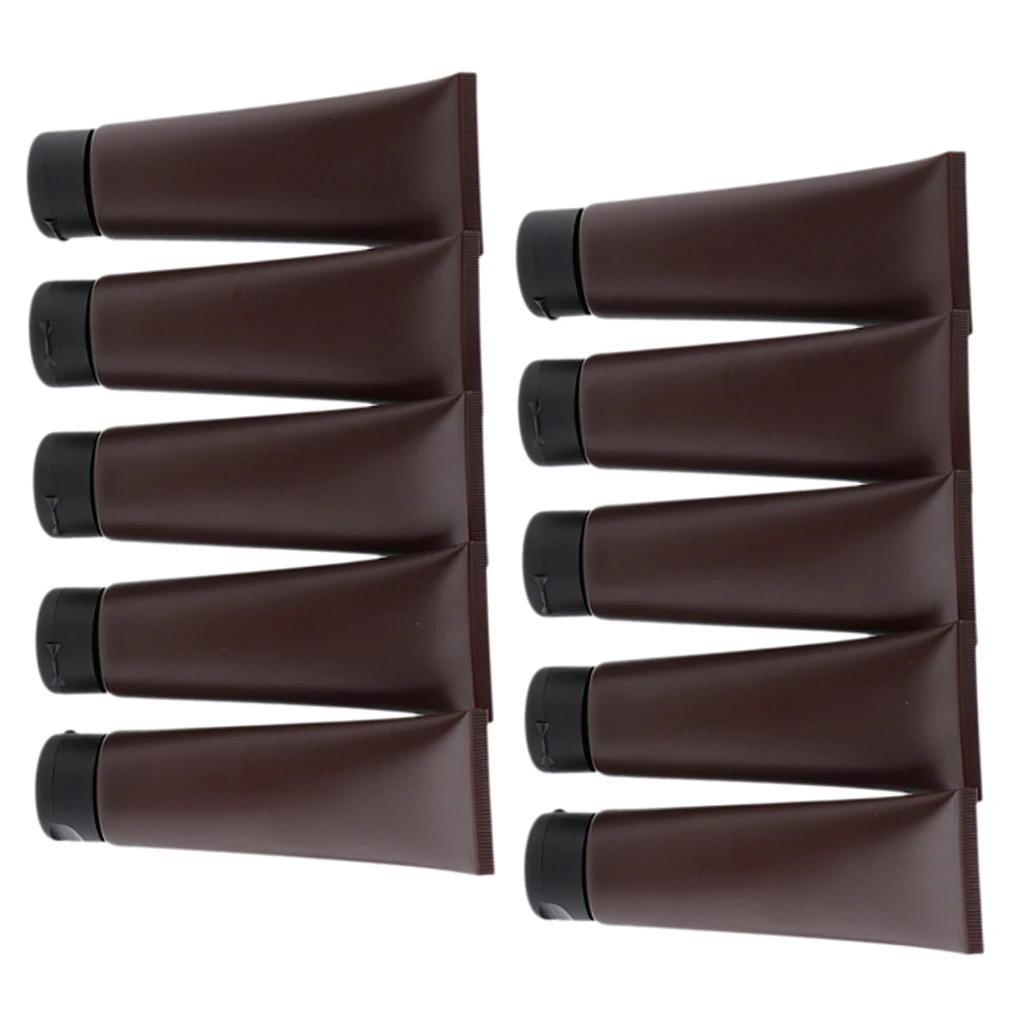 10Pcs 100ml Plastic Empty Refillable Squeeze Tubes Makeup Lotion Container Face Wash Cream Bottles Cream Tube - Dark Brown
