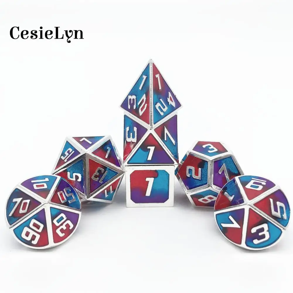CesieLyn набор металлических игральные кости DnD D20 7 шт RPG цинковый сплав кубики