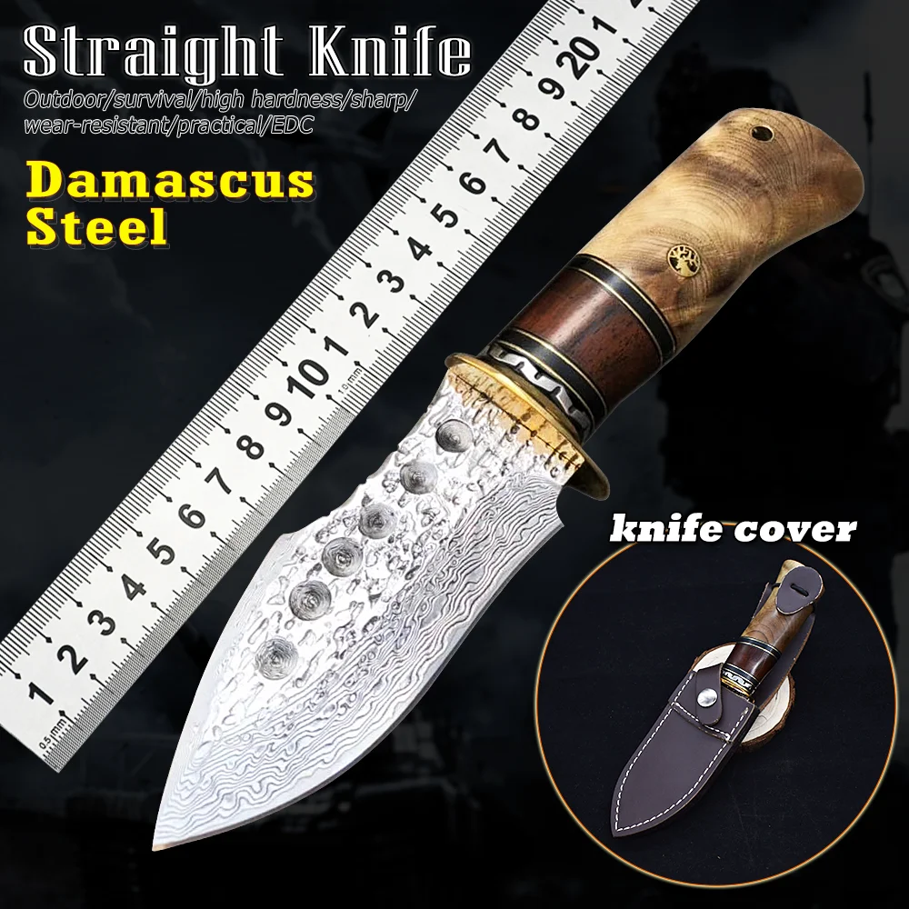 

Damascus Steel Tactical Fixed Straight Knife Camping High Hardness Handmade Gift Knife Collection Knife Edc Outdoor Rescue Knife