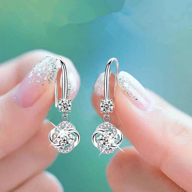 Female Crystal Pink Blue White Drop Earrings Silver Color Zircon Stone Earrings Small Round Dangle Earrings For Women