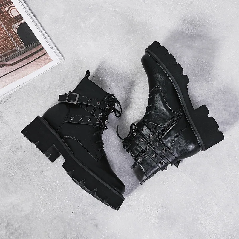 

Martin Boots Women's 2019 Autumn And Winter New Style Short Boots Women's round-Toe Thick Bottomed England Fan Car Boots Rivet B