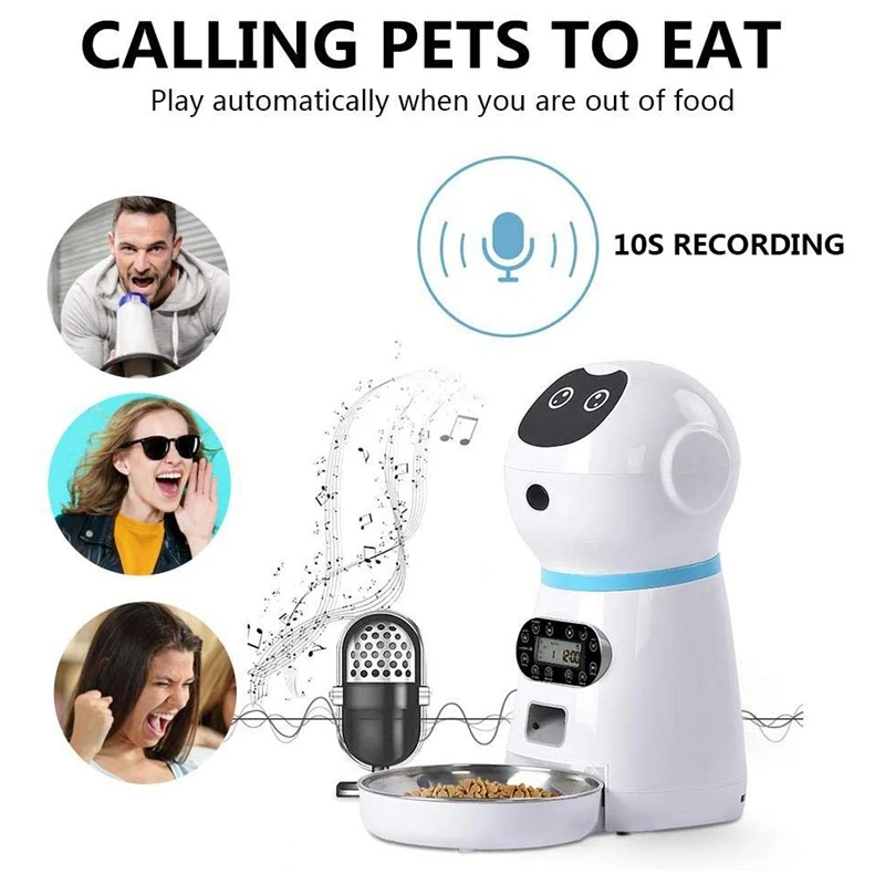Дозатор для домашних животных с автоматическим питанием, функция распределения сигналов тревоги, управление голосовой записью, Таймер подачи, программируемый до 4 Еды