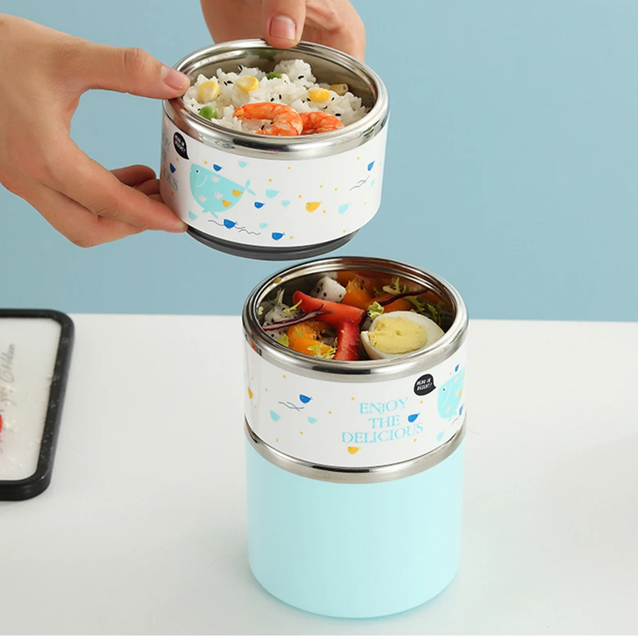 WORTHBUY детская коробка для обеда милый герметичный из нержавеющей стали Bento Box Дети Портативный пикника школьный контейнер для еды, судок для детей
