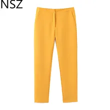 NSZ Женские однотонные брюки-карандаши с высокой талией офисные брюки с карманом на молнии для работы женские элегантные желтые брюки Pantalones mujer