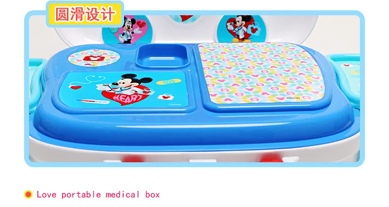 Caixa de Viagem Disney Original Genuíno Mickey Doctor Equipamentos Médicos Portátil Conjunto Simulação Crianças Brinquedos 16 Brinquedos e hobbies