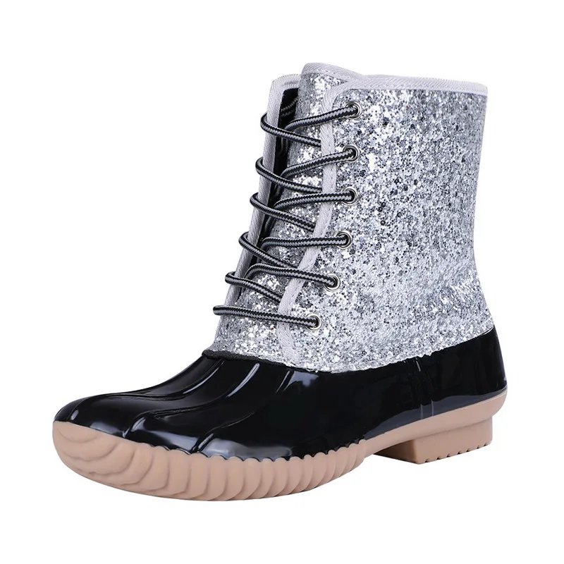 SHUJIN/ПВХ ботильоны; прозрачная обувь; коллекция года; Женская пикантная водонепроницаемая обувь с блестками; женские ботинки на шнуровке; сандалии; Mujer - Цвет: sliver