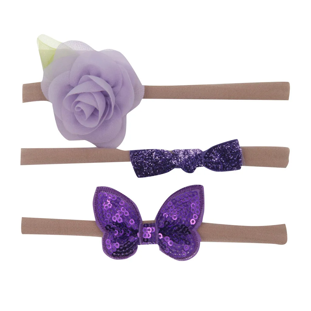 3pcs/lot Baby Girl Bow Flower Set Hairband  Baby Girls Elastic Hairband Infant Kids Head Band Hair Accessories for 1-6Y