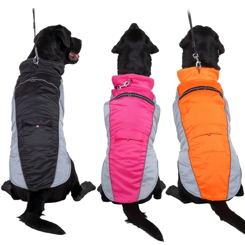 Зимняя одежда для собак, водонепроницаемая куртка для собак, зимняя куртка для больших собак, флисовая подкладка для домашних животных, светоотражающее пальто, совместимое с жгутом