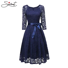 SERMENT, простое осеннее Новое Европейское и американское женское кружевное вечернее платье с круглым вырезом и длинными рукавами, подходит для работы