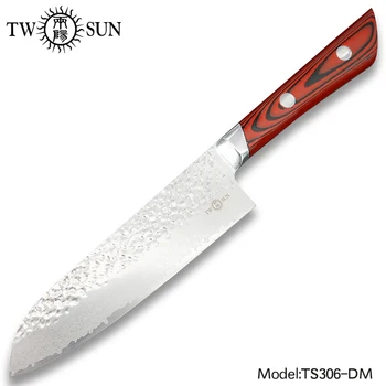 

TWOSUN Knives Damascus Blade kitchen knife chef knife fruit knife Sharp Cleaver Slicing Steak black g10 handle TS306
