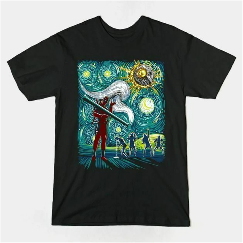 Черная футболка с круглым вырезом Deadpool deterpose Death Star In A Starry Night Wars Van Gogh | Мужская