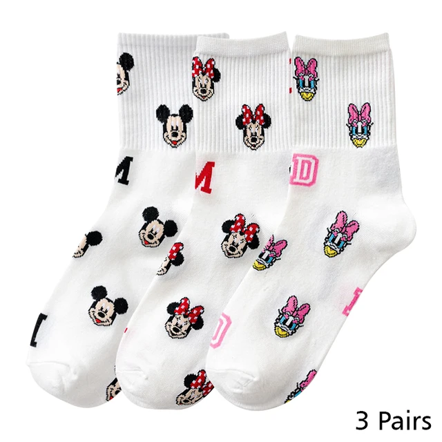 8 Pairs Disney Cartoon Socks Cute Mickey Minnie Daisy Donald Winnie Piglet Print White Funny Harajuku Fashion Kawaii Girl Sock HD008