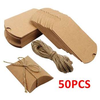 

50Pcs Kraft Pillow Boxes Craft Paper Candy Box Wedding Party For Home Party Supplies Gift Bags