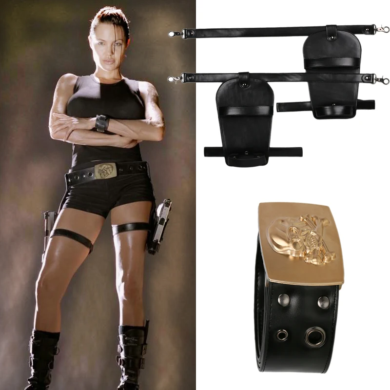 Coslive Lara Croft Belt Black PU Leather & Golden Belt Cosplay Accessories Halloween Dress Up Props Women