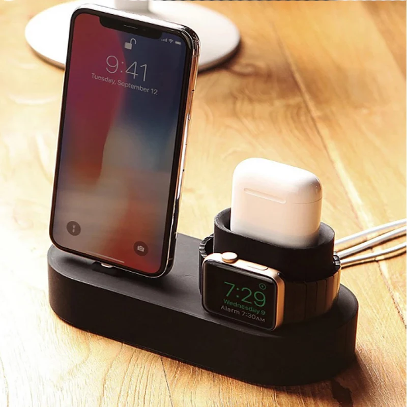 3 в 1 силиконовая резиновая подставка для зарядного устройства Док-станция для iPhone X 8 7plus 6s зарядный держатель для Apple Watch 1 2 для AirPods зарядная станция