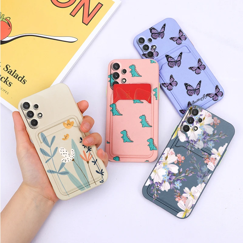 For Samsung A32 4G 6.4'' Case Flower Silicone TPU Back Cover For Samsung A32 5G 6.5'' A 32 a32 Wallet Cover Card Holder Fundas samsung silicone