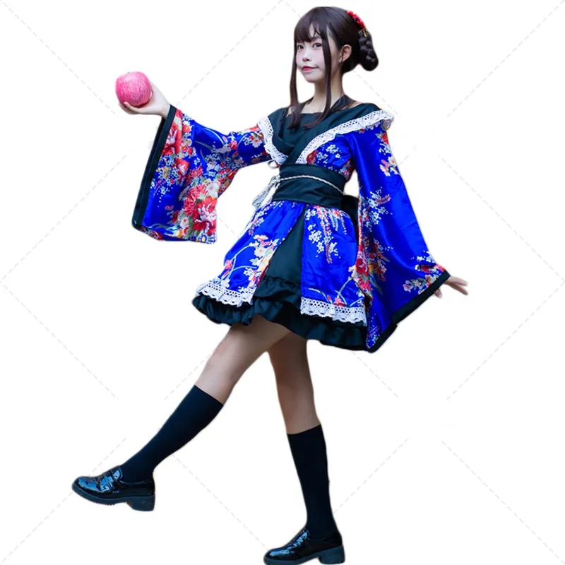 Платье-кимоно для девочек Lovelive, японский каваи, маскарадный костюм с цветочным рисунком, нарядная Восточная юката, Женская кружевная праздничная одежда в стиле Лолиты, FF2409 - Цвет: 7