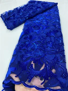 

Blue African Velvet Lace Fabric 2020 High Quality Net Sequins Lace Fabric Nigerian French Tulle Lace Fabrics For Dress YA3527B-1