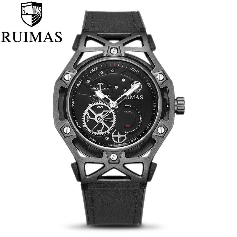 

Ruimas Fashion Black Mens Dress Designer Luxury Military Luminous Watches Leather Classic Wrist Watch For Men