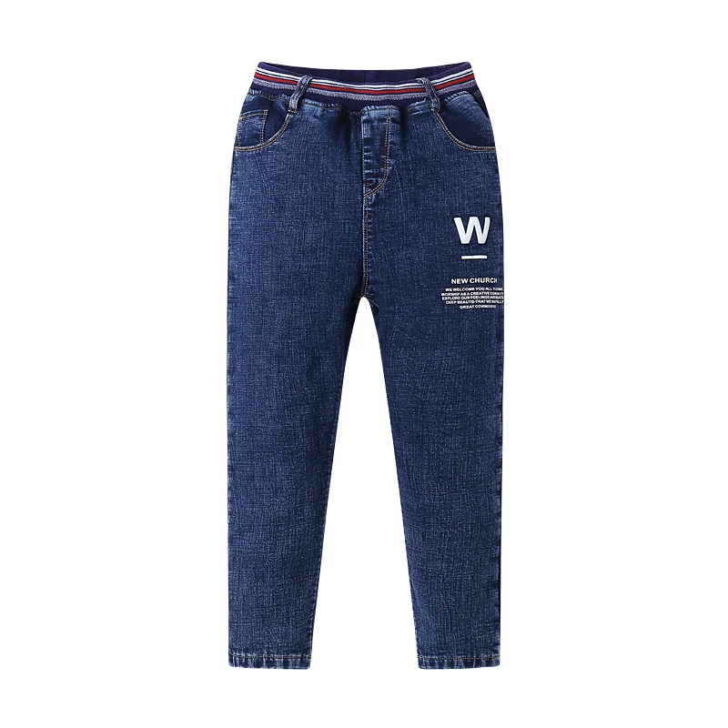 New Fashion Jeans for Boys Kids Autumn Winter Add Wool Blue Jeans Pants Elastic Waist Teenage Warm Trousers Big Kids Clothes 12Y