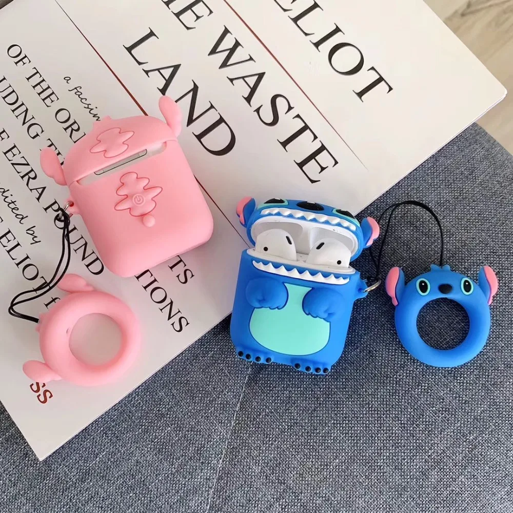 Чехол для наушников с милым 3D рисунком для AirPods 2, беспроводной зарядный чехол с кольцом для Apple AirPods, 1, 2, проводная зарядная коробка