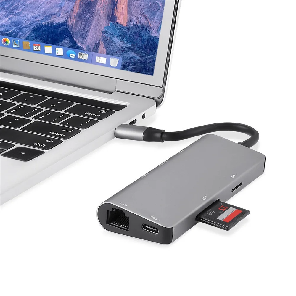 USB C 8 в 1 USB-C к тип-c USB мульти 3,0 HDMI RJ45 Ethernet Micro SD TF OTG концентратор 18Nov06