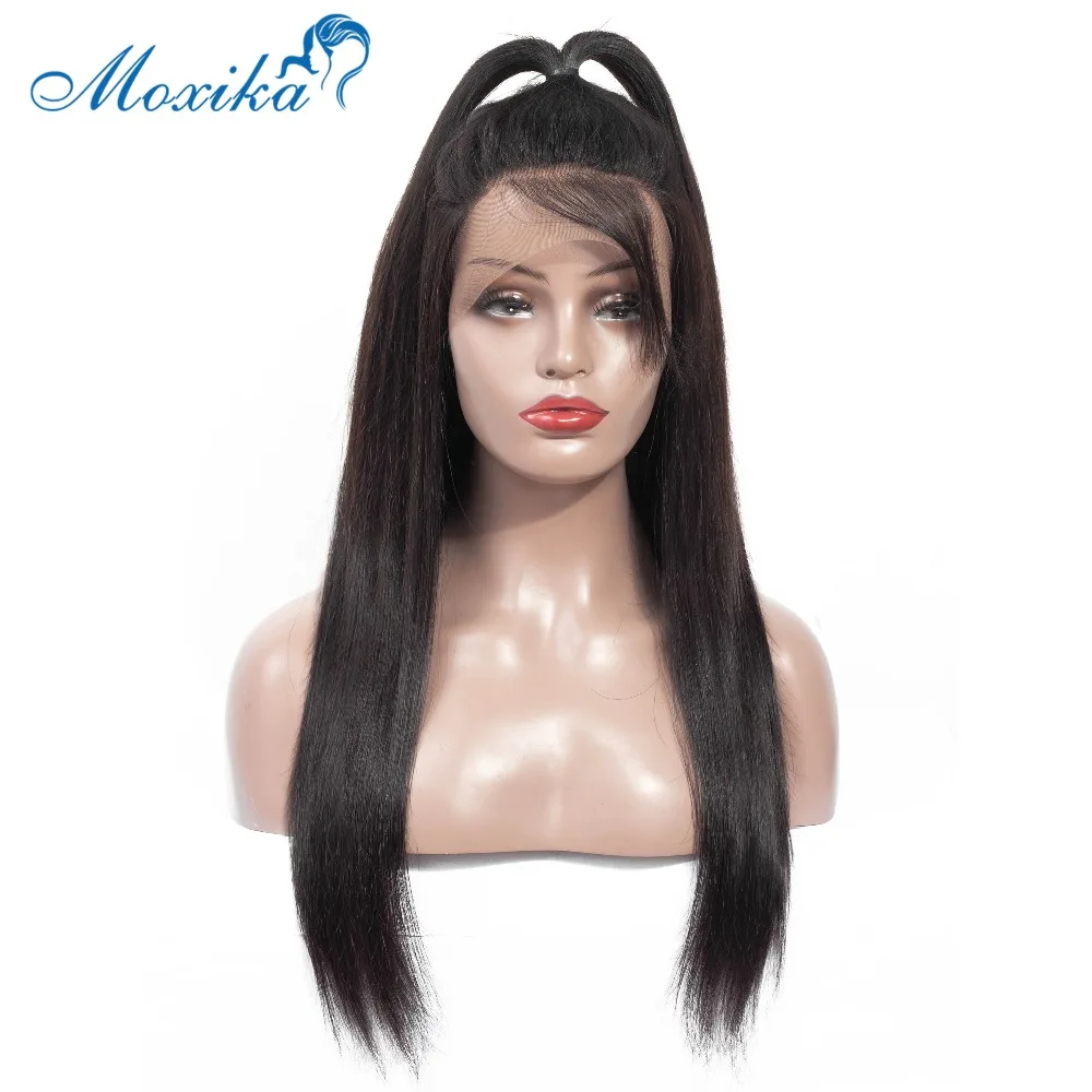 Moxika бразильские прямые волосы 360 кружевных фронтальных париков для черных Wonmen Remy человеческие волосы парики с детскими волосами