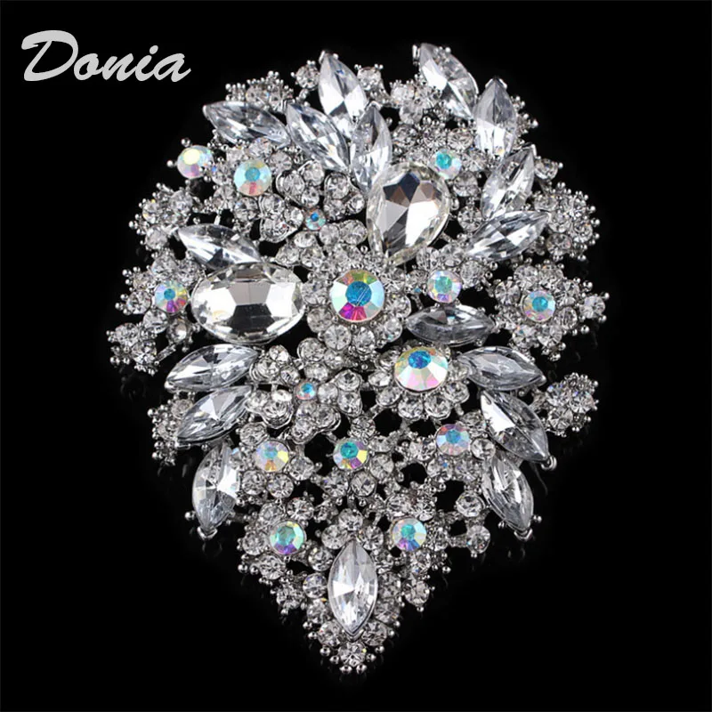 Donia Jewelry Fashion Europe and USA High-end Brooch Bride Rhinestone Flower Alloy Big Brooch Coat Accessories - Окраска металла: white