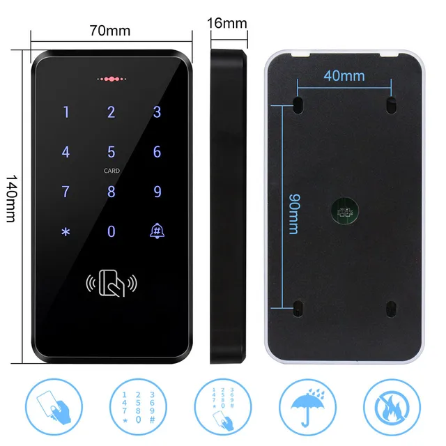 Teclado de Control de acceso a prueba de agua IP68, controlador de acceso RFID para exteriores, sistema de abridor de puerta táctil, tarjetas electrónicas EM4100 de 125KHz - Imagen 6