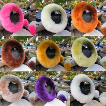 

38cm Steering Wheel Cover Plush Wool Winter Warm Handbrake Gear Shift Knob Cover For Volkswagen Hyundai Nissan Ford Audi Toyota