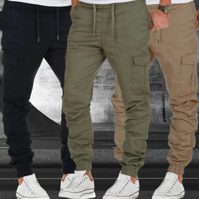 Cargo Pants Men Elastic Multiple Pocket Military Male Trousers Casual Outdoor Joggers Pant Joggers Trousers Fashion Men Pants black cargo trousers