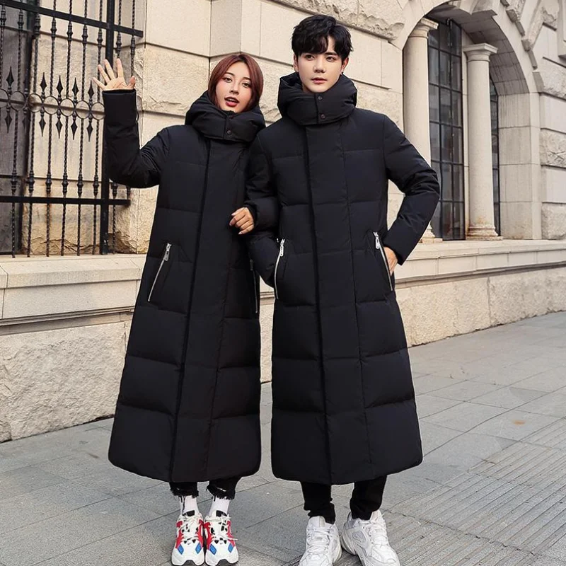 Women White Duck Down Jackets Men Winter Thick Warm Hooded Outerwear Female Casual Solid Long Outerwear