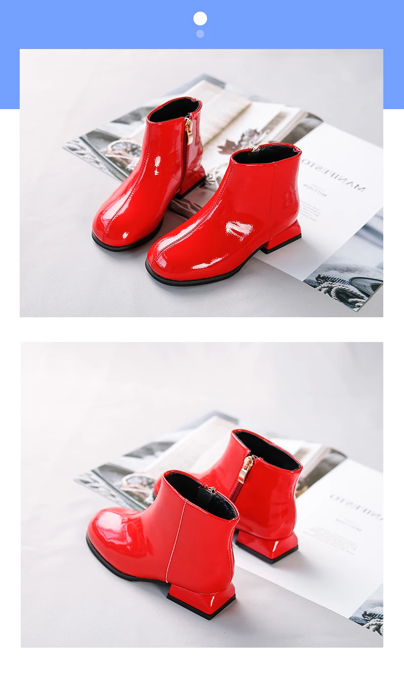 Детская обувь; Новинка года; красные ботильоны для маленьких девочек; Детская осенняя модная мягкая черная обувь; Детские повседневные Нескользящие брендовые ботинки на молнии