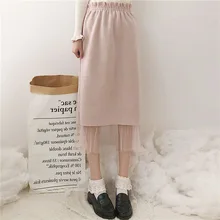 Прямая Юбка До Колена Женская одежда в стиле пэчворк с завышенной талией, милые черные новые демисезонные юбки модный бренд в Корейском стиле