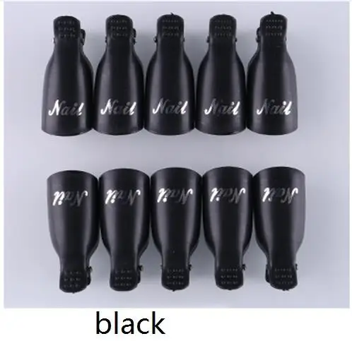 black 10 шт носимых акриловых зажимов для ногтей для снятия лака для ногтей, пластиковые колпачки для прижима для дизайна ногтей, УФ-гелевые наконечники для ногтей - Цвет: black