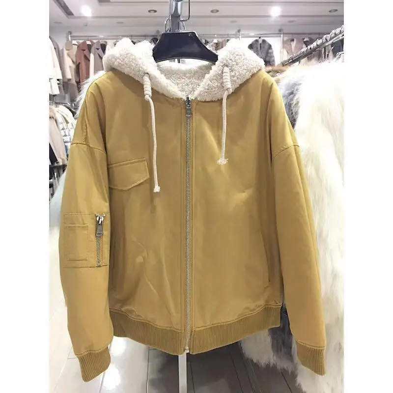 Оранжевый JEPLUDA Plus Size двусторонная куртка зимняя женская с капюшоном шерстяная смесь из натурального овечьего меха шуба натуральный шерстяная смесь большой размер летучая мышь женское пальто с капюшоном теплое свободное - Цвет: Оранжевый