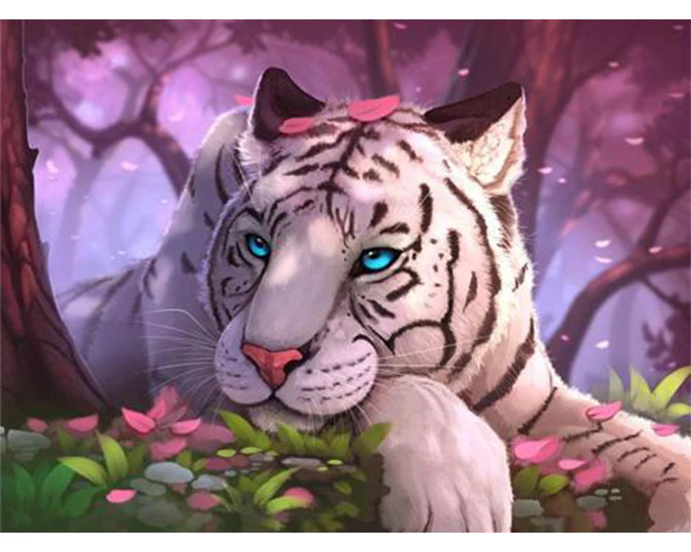 

DIY Framed/No Framed 40Ã—50cm White Tiger With Blue Eye Oil Painting By Numbers Colorful Paint Wall Art Picture Home Decor