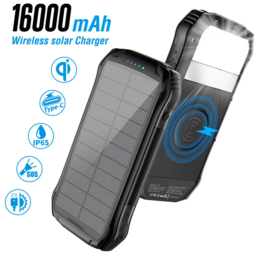 Solar Power Bank PD 18W QC3.0 Two-Way Fast Charge Outdoor Powerbank Phone External Battery Portable Charger Auxiliary Battery powerbank 20000