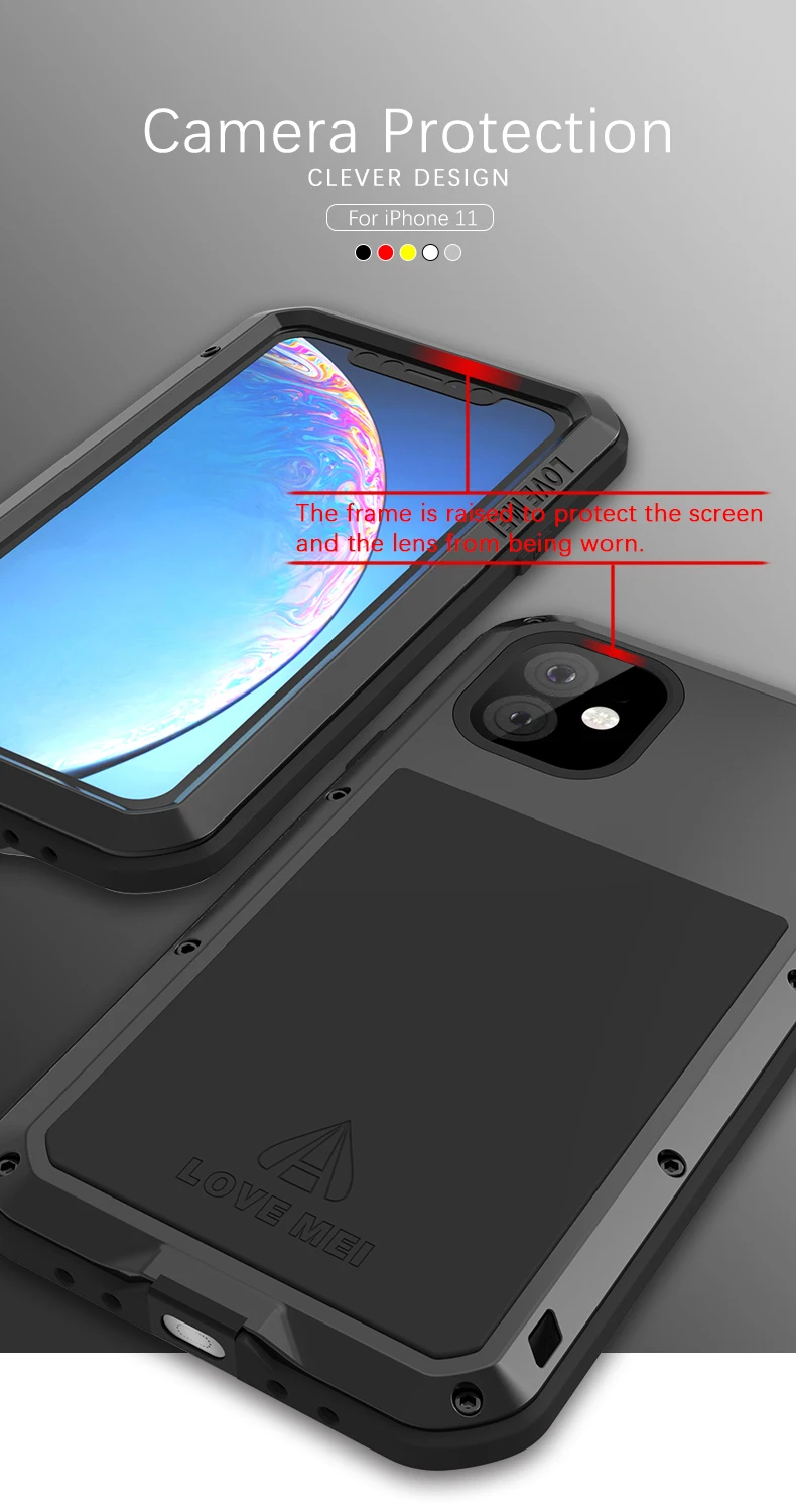LOVE MEI металлический водонепроницаемый чехол для iPhone 11 Pro Max противоударный чехол для iPhone 11/11 Pro Чехол+ пленка Gorilla glass