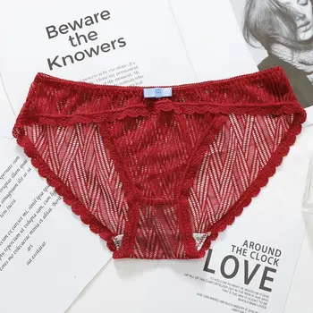 

Women Underwear Sexy Mesh Mid Waist Lace Panties Lovely Cute Lolita Kawaii Princess Dots Knick Brief Underwear Lingerie